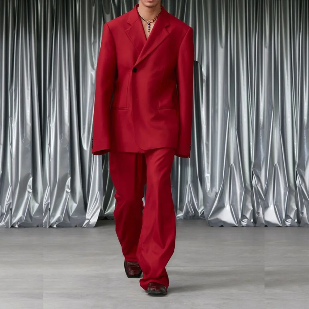 Модные красные мужские костюмы на одной пуговице с лацканами комплект из 2-х
