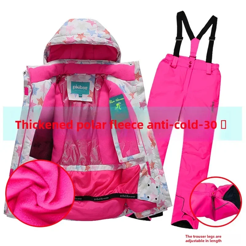 Phibee Children's Ski Suit Set Warm Outdoor Charge Snow Jacket Windproof Waterproof Snowboard Parent-child Clothing