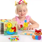 Игрушки Монтессори, деревянный пазл, Обучающие головоломки для детей от 2 до 4 лет, Мультяшные животные, 3D головоломки, игрушки для детей