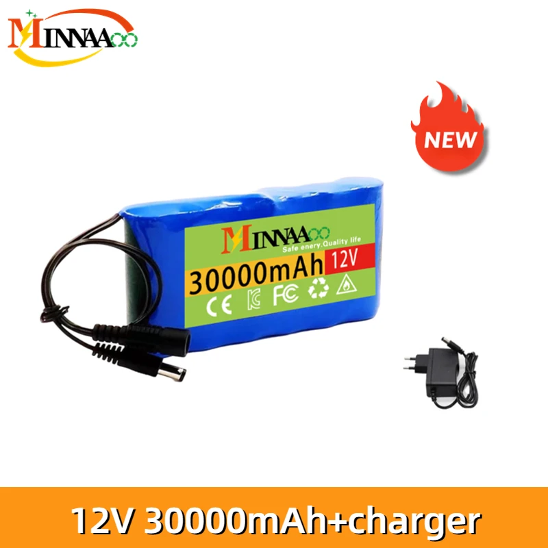 

New Original Rechargeable Battery 12V 30000mah Lithium Battery Pack Capacity DC 12.6V 30Ah CCTV Camera Monitor with Charger