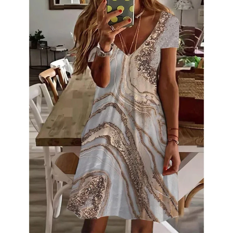 

Летние женские платья с расклешенными рукавами, пляжные платья в стиле бохо, повседневное женское лоскутное платье с V-образным вырезом, сво...