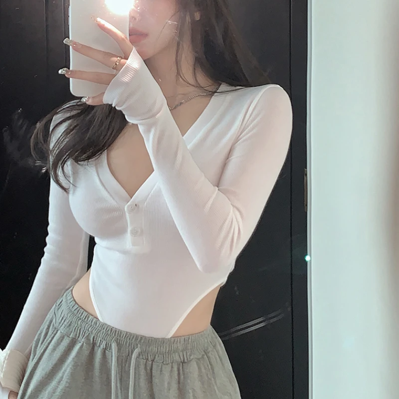 

Y2k Hot Girl One-piece T-shirt Female Spring 2022 New Irregular Pure Desire V-neck Tight Sexy Inner Bottoming Shirt Tops