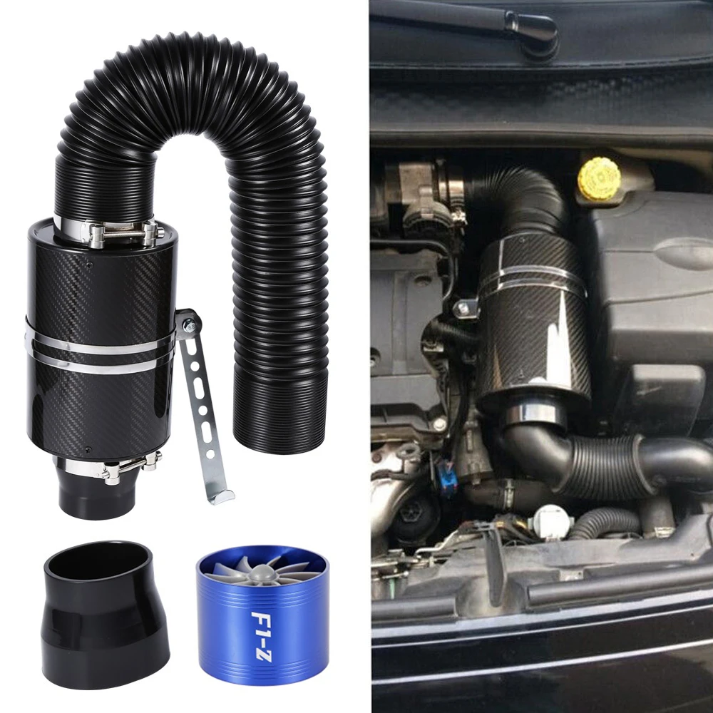 

1 Set Universal 3 Inch Carbon Fibre Cold Air Filter Car Feed Enclosed Intake Induction Pipe Hose Kit Universal