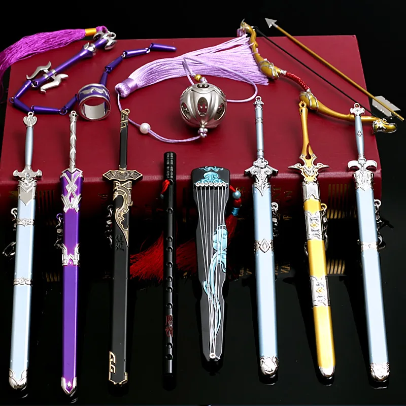 22cm sword Katana Real Keychain Swords Nichirin Blade Knife Anime alloy Weapon Model Props Toys for children gift