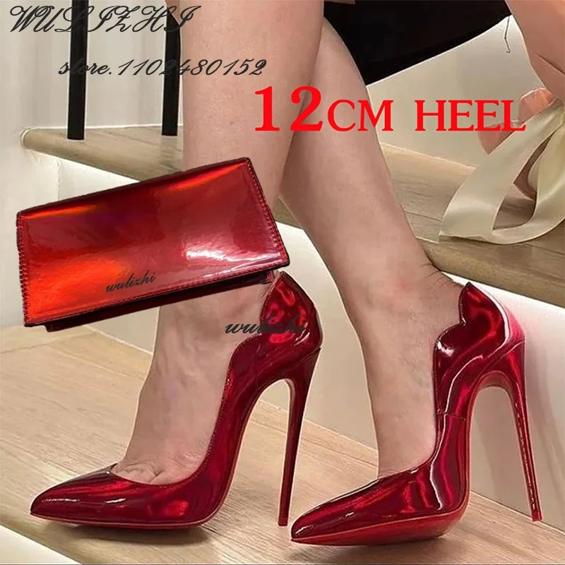 Туфли-лодочки женские из лакированной кожи с заостренным носком 12 см