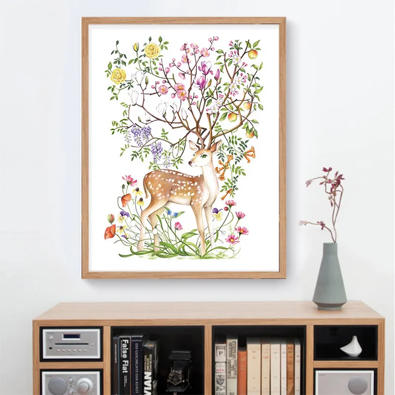 

Flowers Elk 5D Diamond Painting DIY Full Diamond Art Embroidery Large Restaurant Office Home Decor Diamond Cross Stitch Kits