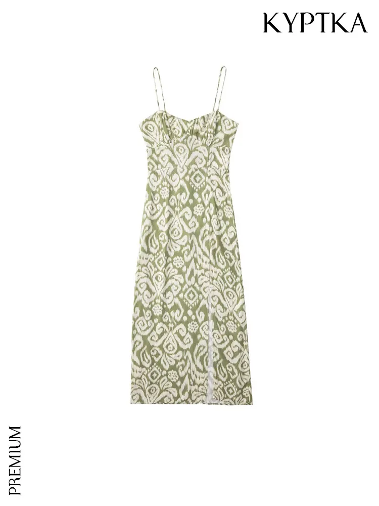 

Женское платье миди с рюшами KYPTKA, черное винтажное платье на тонких бретельках с открытой спиной и разрезом спереди, на молнии,