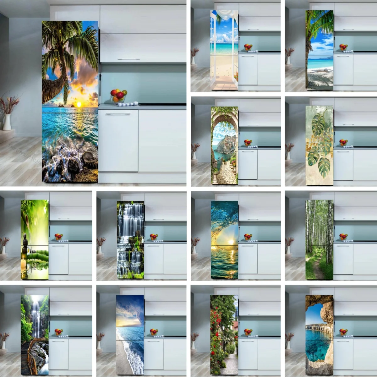 Приморская пляжная наклейка на холодильник дверь крышка ландшафт самоклеящиеся