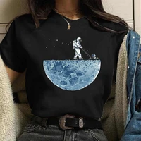 high quality womens t shirt 3d moon cartoon astronaut funny print t shirt black summer casual short sleeve t shirt 2022 for women