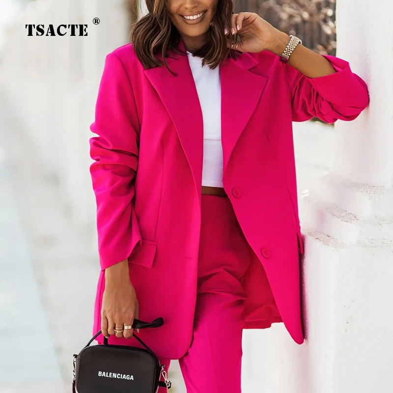 

Ladies Elegant Slim Office Suit Jackets Autumn Winter Casual Solid Color Long Sleeves Lapel Fashion Commute All-match Femme Coat
