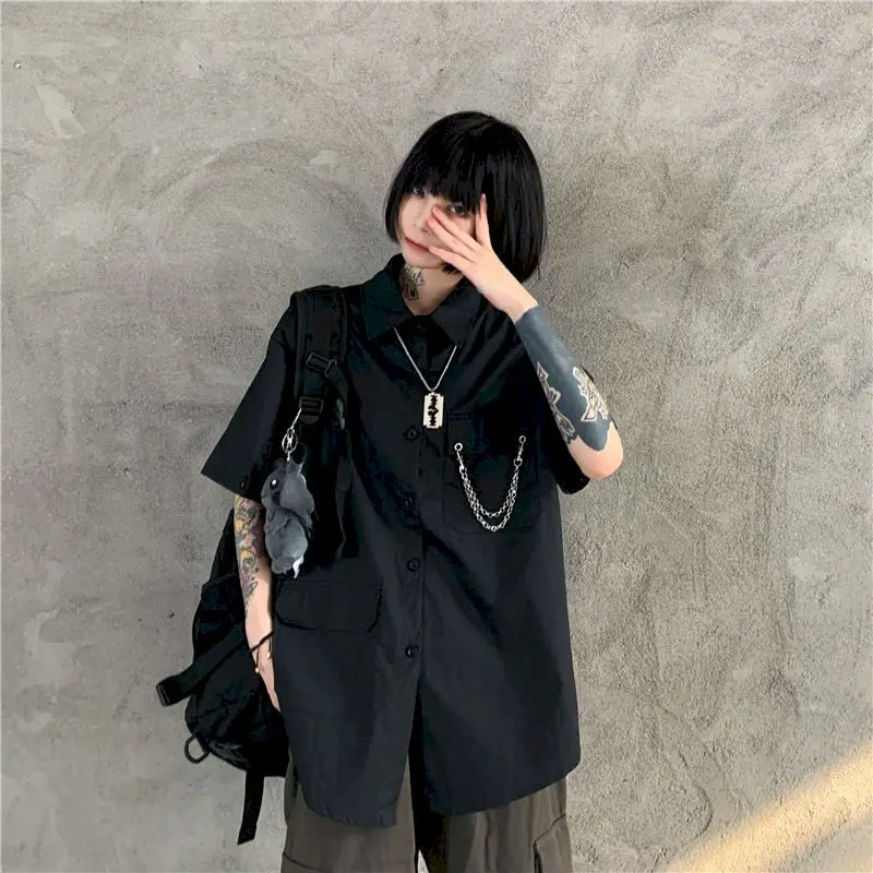 Женская рубашка в стиле Харадзюку рабочая одежда нишевая Съемная с коротким