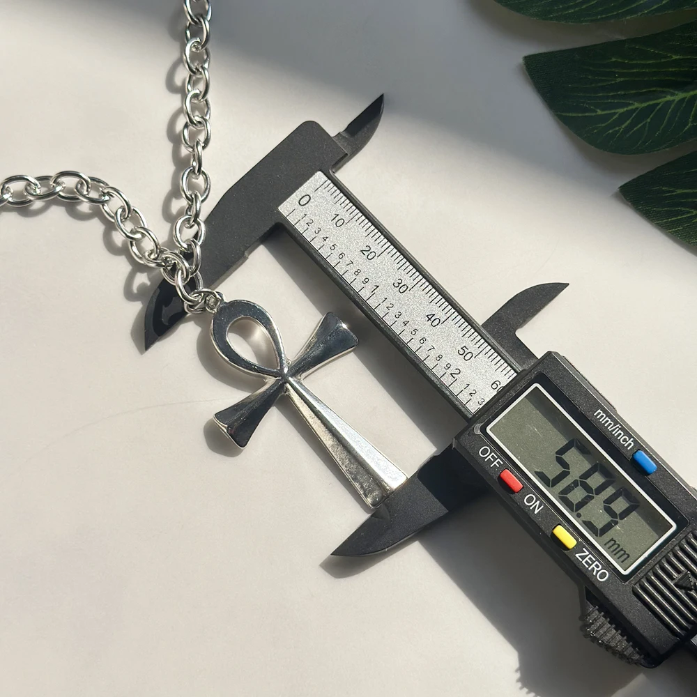 Унисекс большое египетское ожерелье с подвеской в виде креста Анк посеребренное