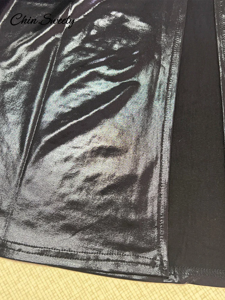 Сексуальное кожаное платье макси женское без рукавов с квадратным воротником и