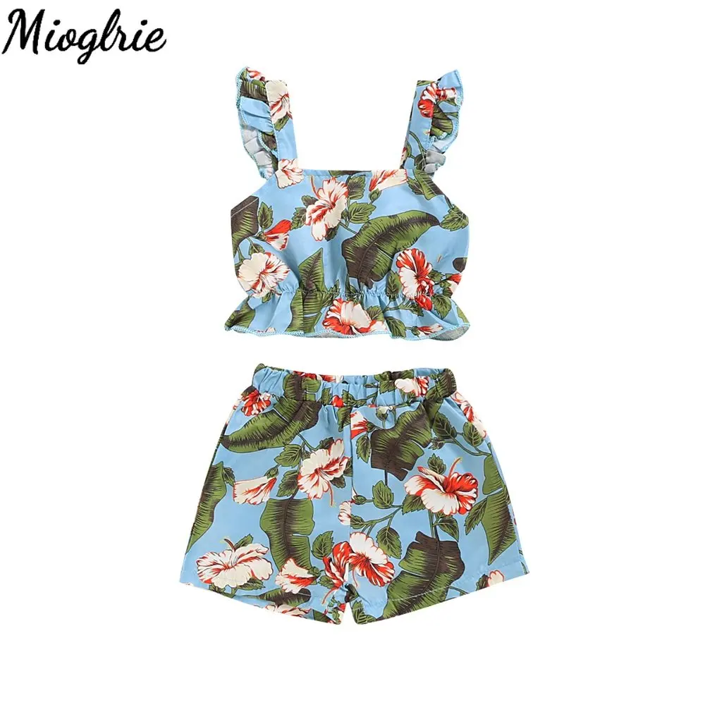 

Детская одежда для маленьких девочек, комплект из 2 предметов, топ на бретельках с цветочным принтом + шорты, летняя Милая одежда, одежда для ...