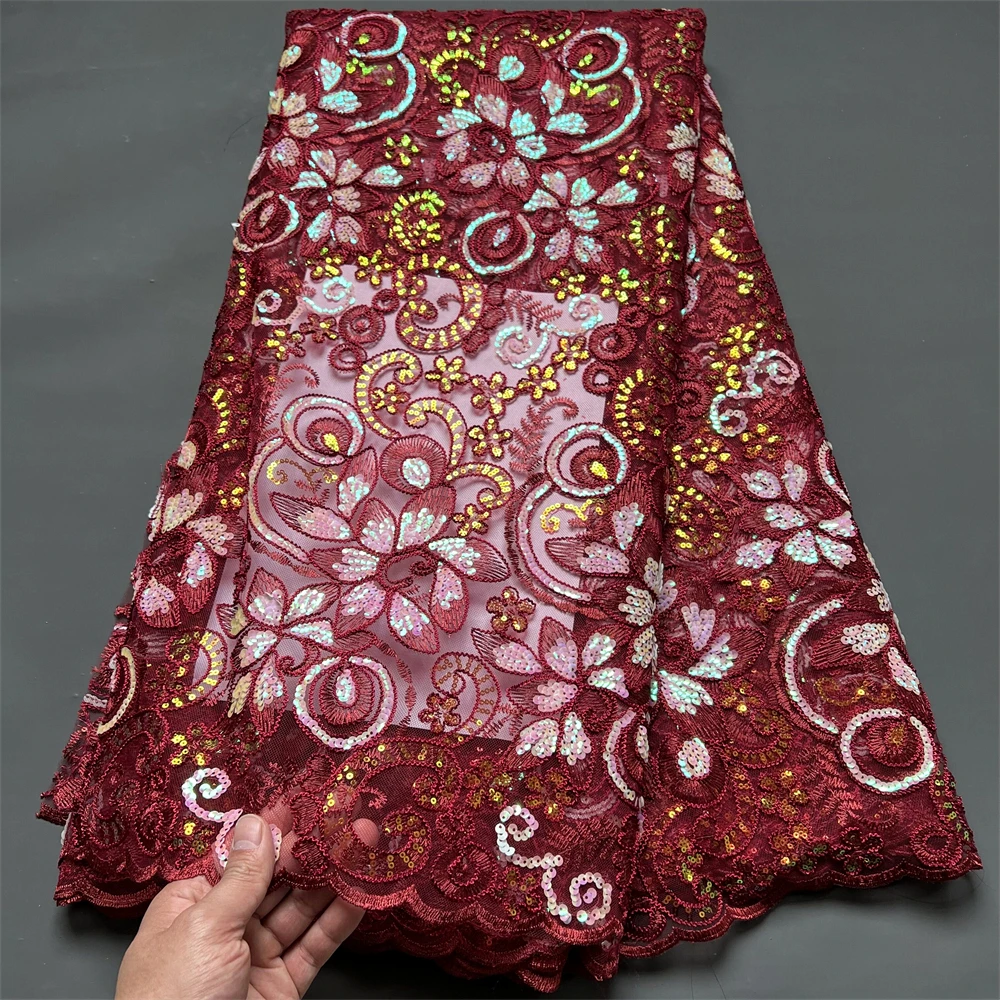 

Новинка 2023, Высококачественная африканская вышивка с блестками для женщин, шитье одежды, кружевная сетчатая Тюлевая ткань, вечерние платья,...