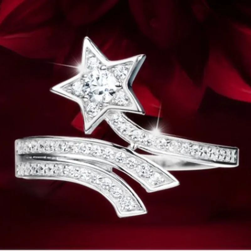 

2022 New Zircon Ladies Rings for Women Simple Fashion Star Opening Luxury Wedding Jewelry High Quality Engagement Ring