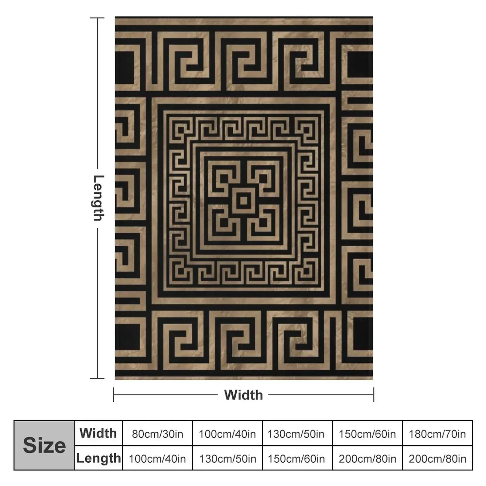 Греческий ключевой орнамент - меандр Золото на черном одеяле винтажные летние