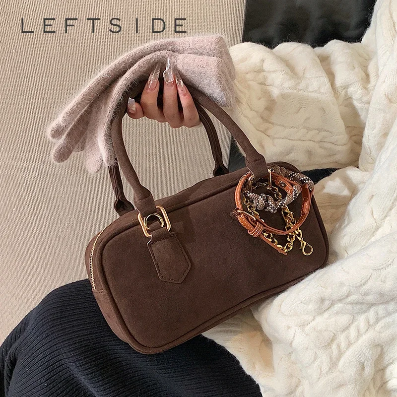 

LEFTSIDE Retro NUBUCK Design Fashion Women Small Handbags and Purses 2023 Winter Luxury Crossbody Bags Shoulder Bags Bolsas