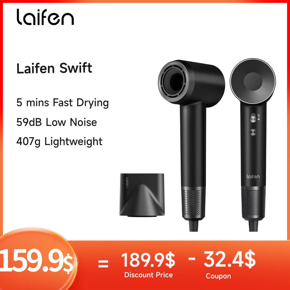 Laifen Swift High-speed Hair Dryer Blow Dryer 407g Lightweight 110,000 rpm Brushless Motor 59dB Low Noise For Home Travel Kids