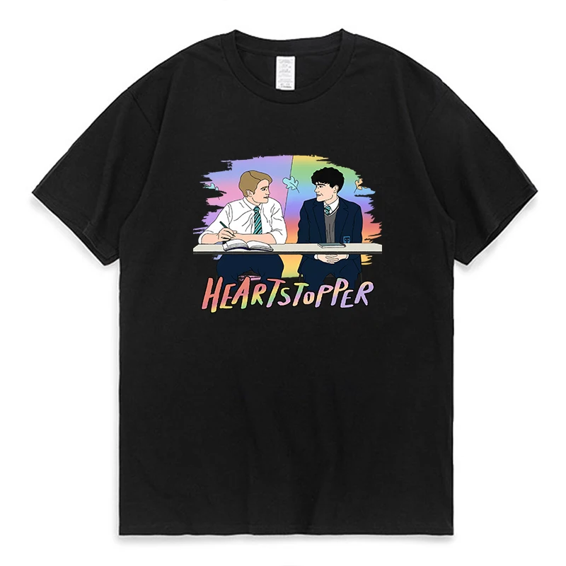 

New Hot Heartstopper Rainbow Graphic T Shirt Nick And Charlie TV Series Fans Tee Tops Casual Summer Cotton Short Sleeve T-shirt