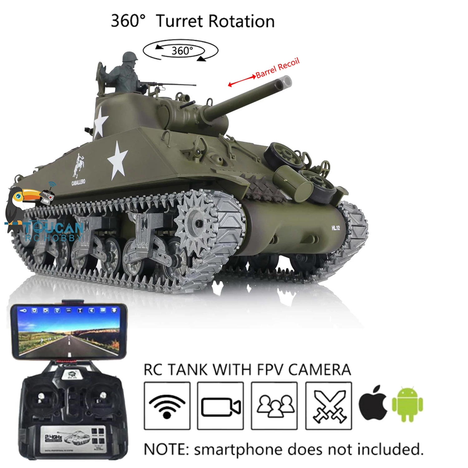 

Henglong 1/16 Pro Ver 7.0 M4A3 Sherman RC Tank 3898 360° FPV Barrel Recoil Metal Tracks Wheels Armored Tank TH17684-SMT7