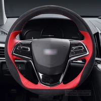 diy customized black suede leather car steering wheel cover grip on wrap for cadillac xts atsl ct6 xt5 xt4 srx