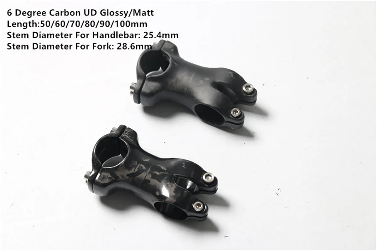 

No Logo Carbon Road Bicycle Stem Angle 6 Degree Clamp 25.4mm*50-100mm UD Ultralight Mountain/Road Bicycle Parts