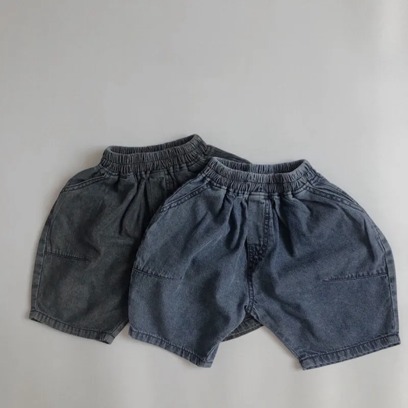 

2023 Summer New Children Soft Denim Shorts Baby Boy Girl Solid Casual Jeans Infant Toddler Loose Middle Pants Kids Clothes
