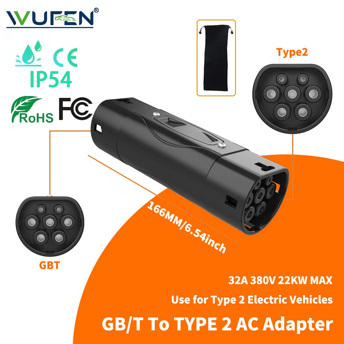 

WUFEN 32A 7KW Адаптер зарядного устройства для электромобилей типа 2 к GBT для зарядки разъема электромобиля типа 2 на тип 1 SAE J1772 7,2 кВт Conventor
