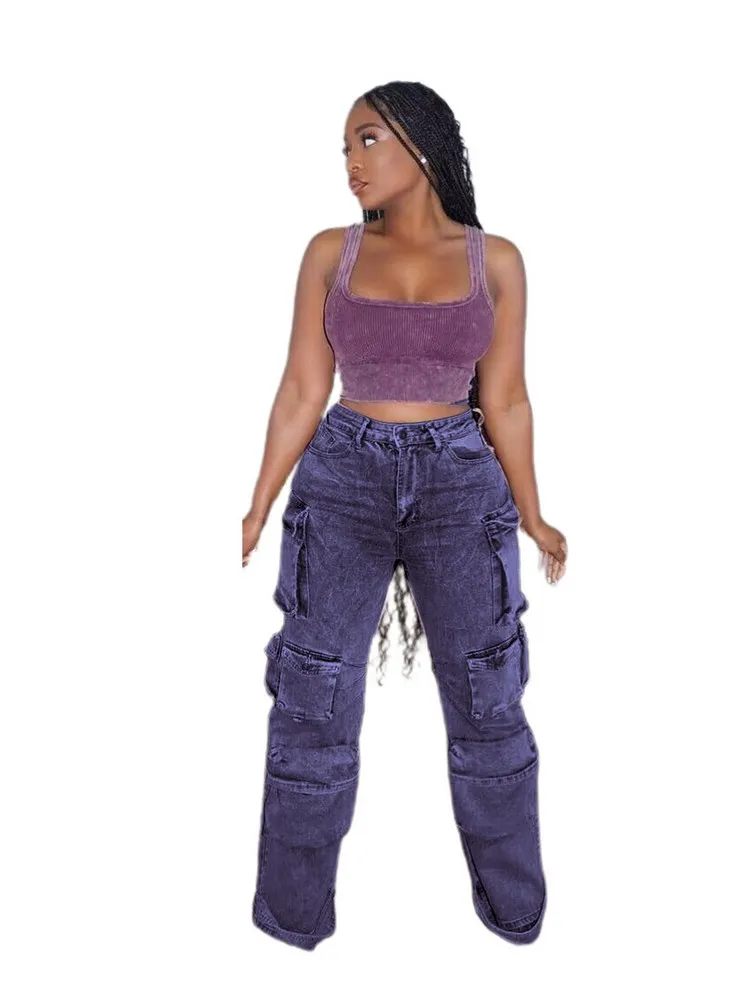 

Брюки-карго женские прямые с широкими штанинами и карманами