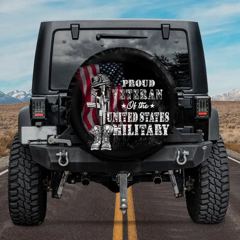 

Proud Veteran Of The United State - Military Gift for her, Camping Lover Car decor, Car Accessories, Spare Tire Cover, Valentine