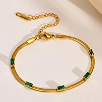 green natural stone charms bracelets for womenchic gold tone stainless steel flat snake chain 2022 new trendy jewelry