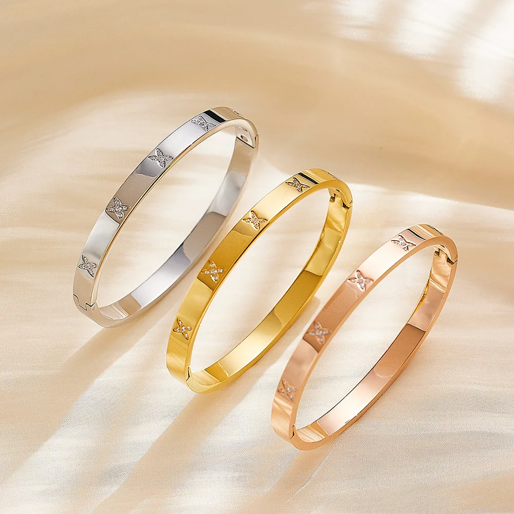 Fashion Beautiful X Shape Cubic Zirconia Bracelets For Men Personality Lovely Stainless Steel Women Jewelry Christmas Gifts