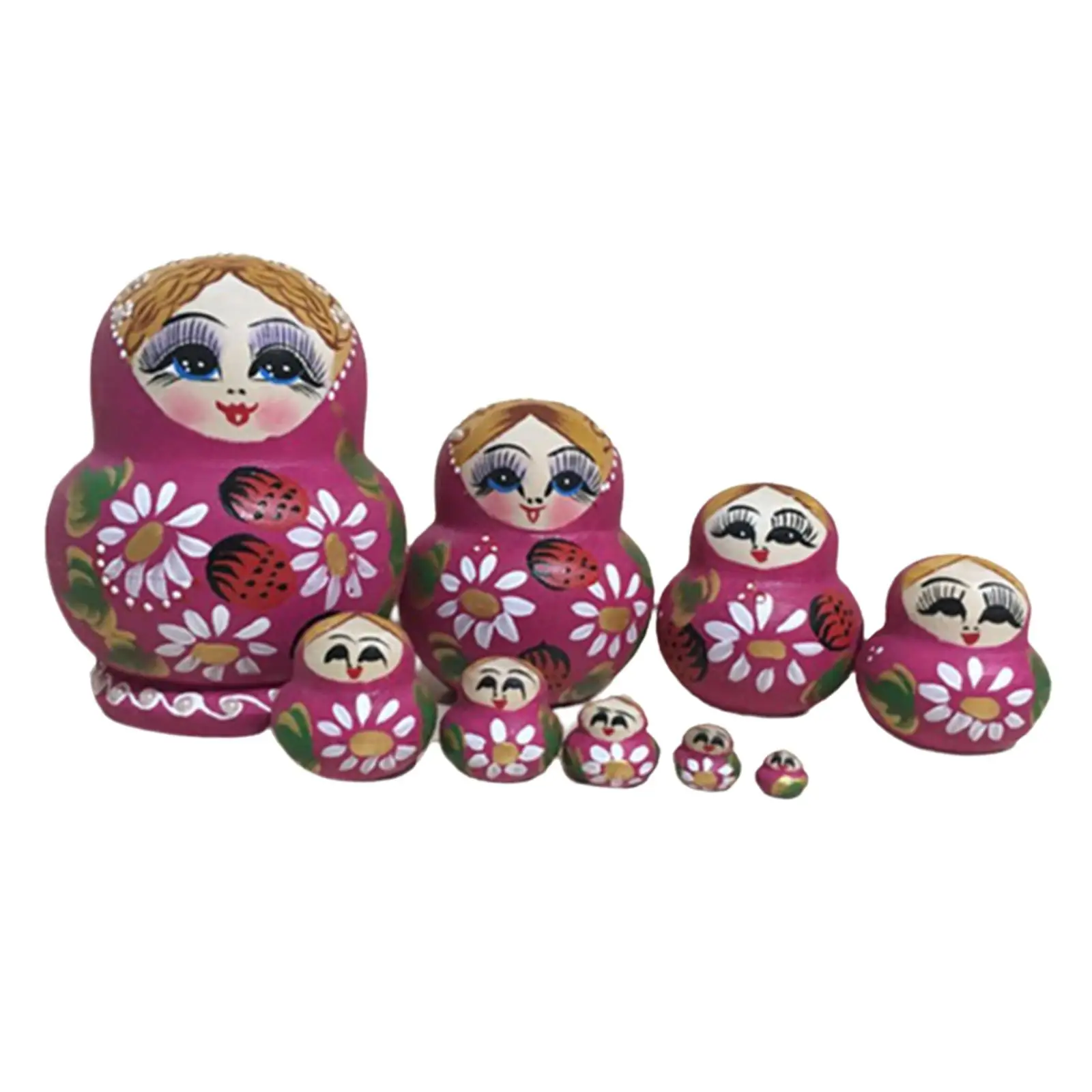

10x Wooden Russian Nesting Doll Figures Handmade Nesting Wishing Dolls Stacking for Office Birthday Gift Home Easter Decoration
