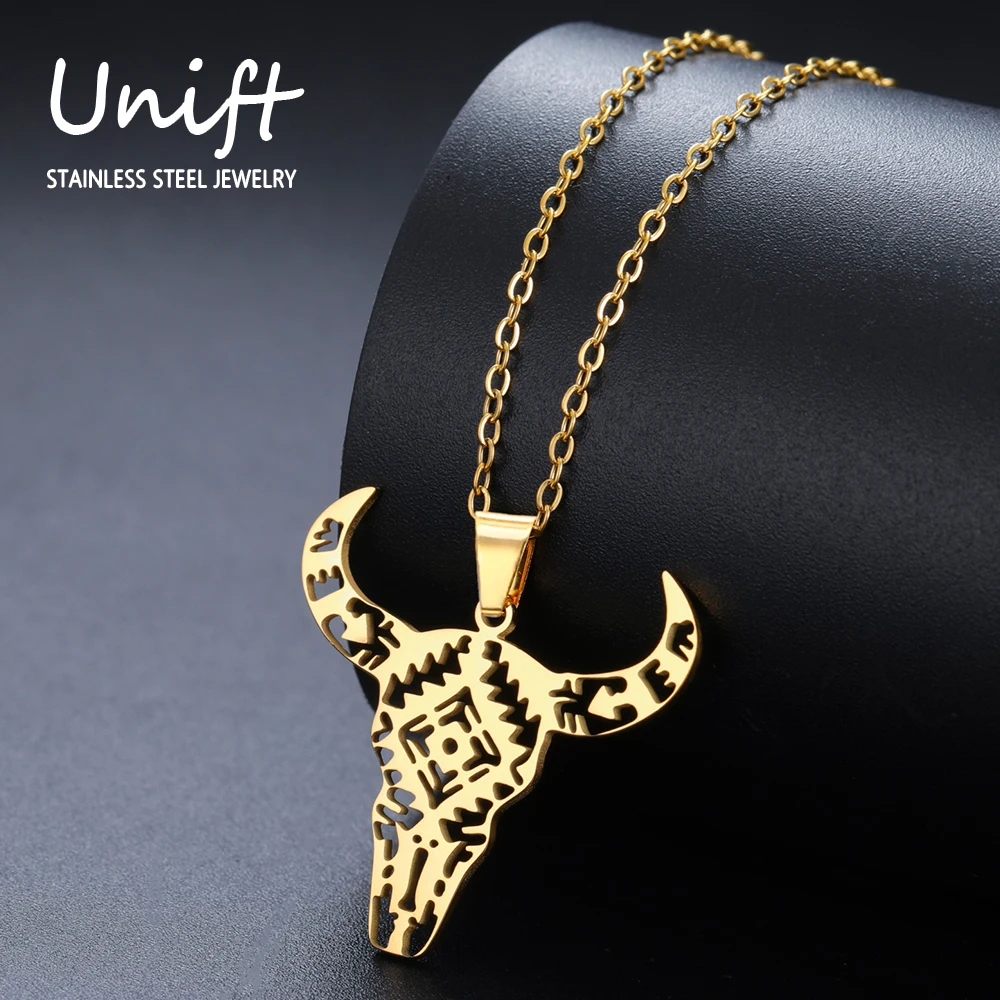 Unift Ожерелье с коровьей головой быка для женщин и мужчин кулон на шею из