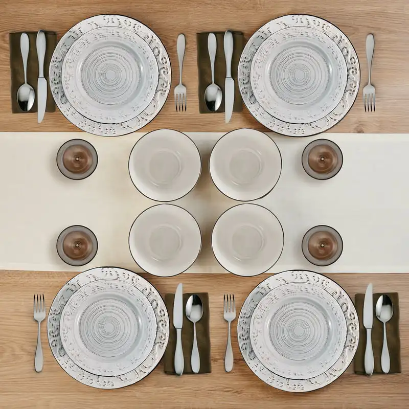 

Vibrant 12- Piece Vibrant White Stoneware Dinnerware Set - Classic, Durable & Elegant China Style Table Settings.