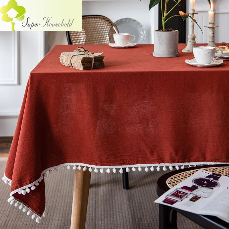 

Белая Рождественская скатерть с кисточками оранжевого цвета из моющегося хлопка