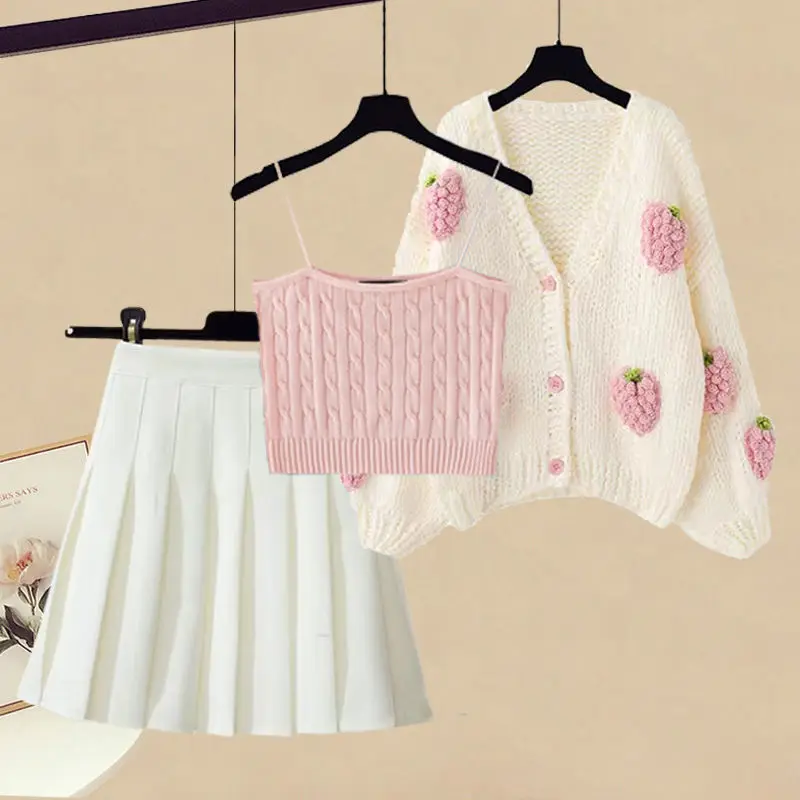 Женский трикотажный кардиган с юбкой комплект из трех предметов большого