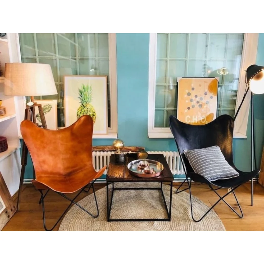 

Retro Handmade Leather Butterfly Chair, Handmade Chair, foldable chair