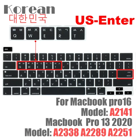 Корейский чехол для клавиатуры с американским ключом для Macbook Pro 13Air 11 12 15 touchbar A2159 A1466 A1932/A1990/A1398/A1708