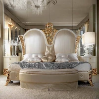 European-style neo-classical solid wood  double bed master bedroom villa luxury wedding bed French luxury leather princess bed