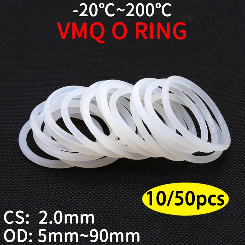 Белое Силиконовое кольцо VMQ прокладка CS 2 мм OD 5 ~ 90 пищевой класс