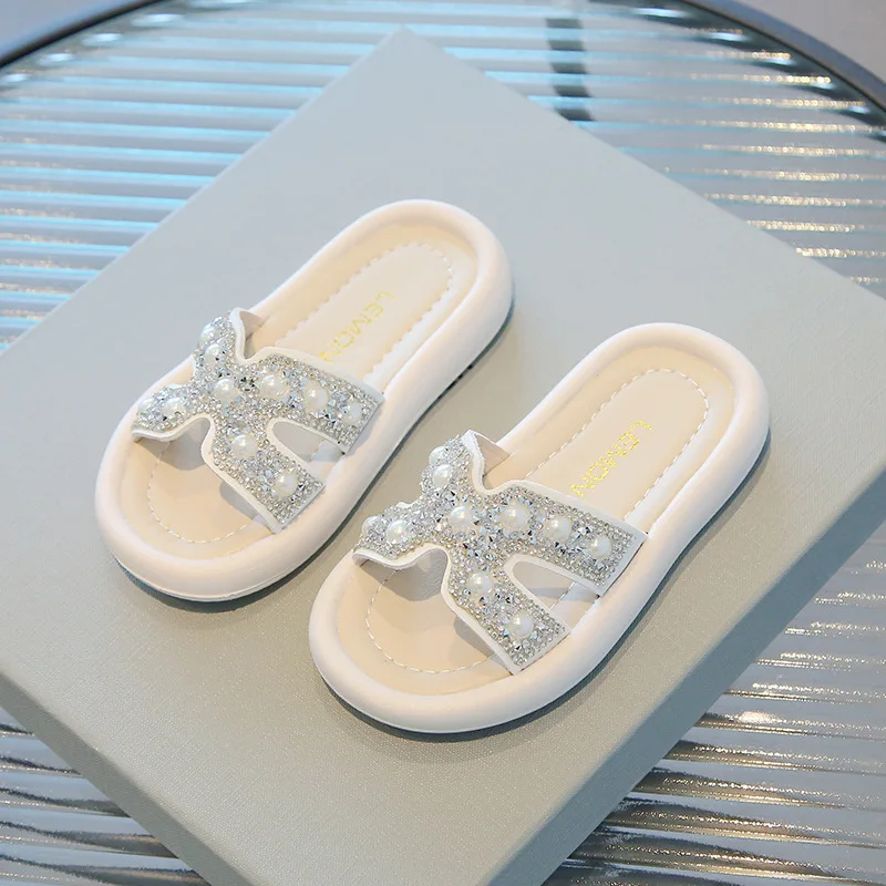 

0-11Y Children Slippers Summer Baby Girls Flip Flops Flat Heel PU Solid String Bead Non-slip Soft Sole Cute Pet Kids Shoes Hw45