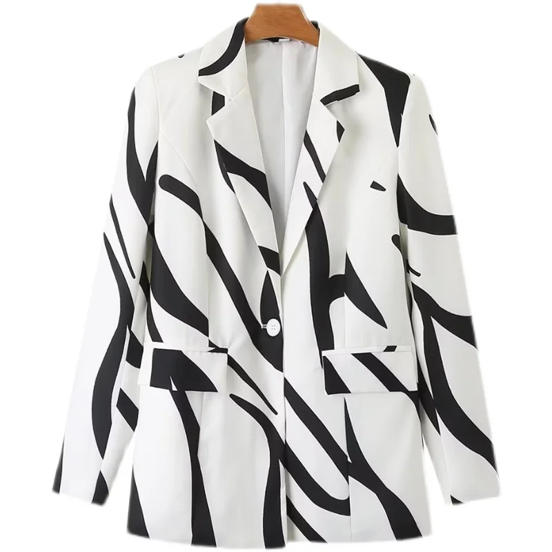 

SuperAen/Модный корейский блейзер с геометрическим принтом на одной пуговице; Универсальная свободная повседневная куртка; Пальто