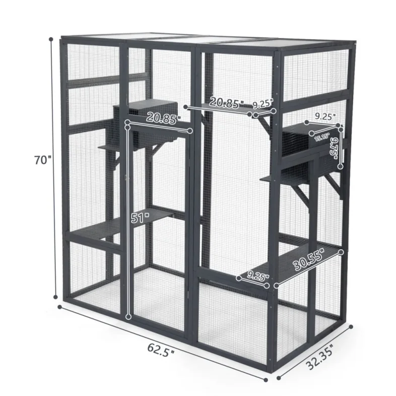 Фото Деревянный вольер-домик WoodVille Catio для кошек с платформами, уличный деревянный кошачий домик-манеж №2