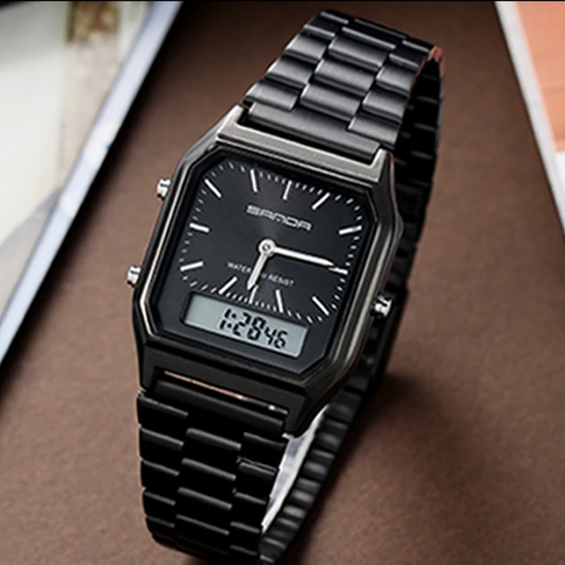 

Top Brand Luxury SANDA Dual Display Men Ms Watches Quartz Watch Fashion Stainless Steel Waterproof LED Digital Watch Clock 747