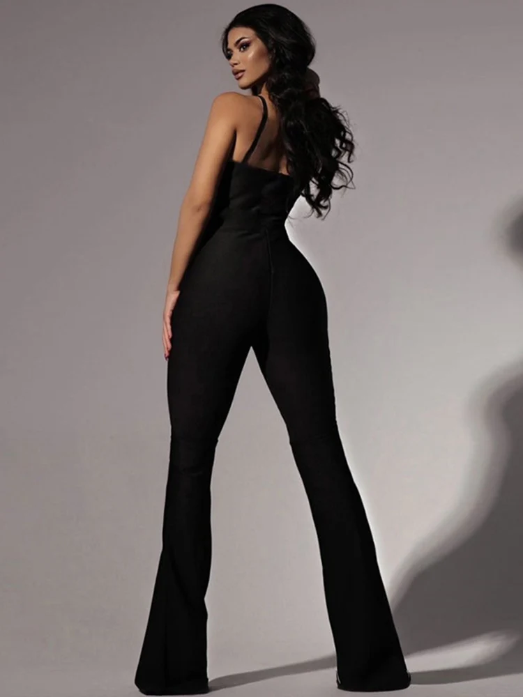 

2022 Sexy Skinny Jumpsuits Women Romper Solid Sleeveless Mesh Jumpsuit Female Overalls Fashion Streetwear Slim Rompers 2022 New