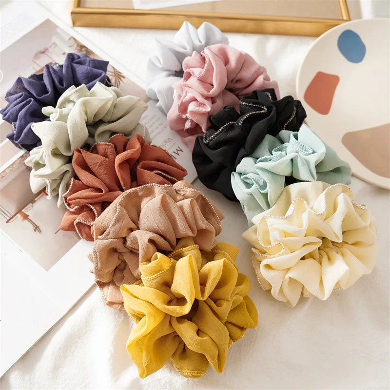 

Elegant Ruched Ruffled Scrunchies For Women Exquisite Lace Elastic Hair Band Handmade Hair Ring Fashion Korean Hair Accessories
