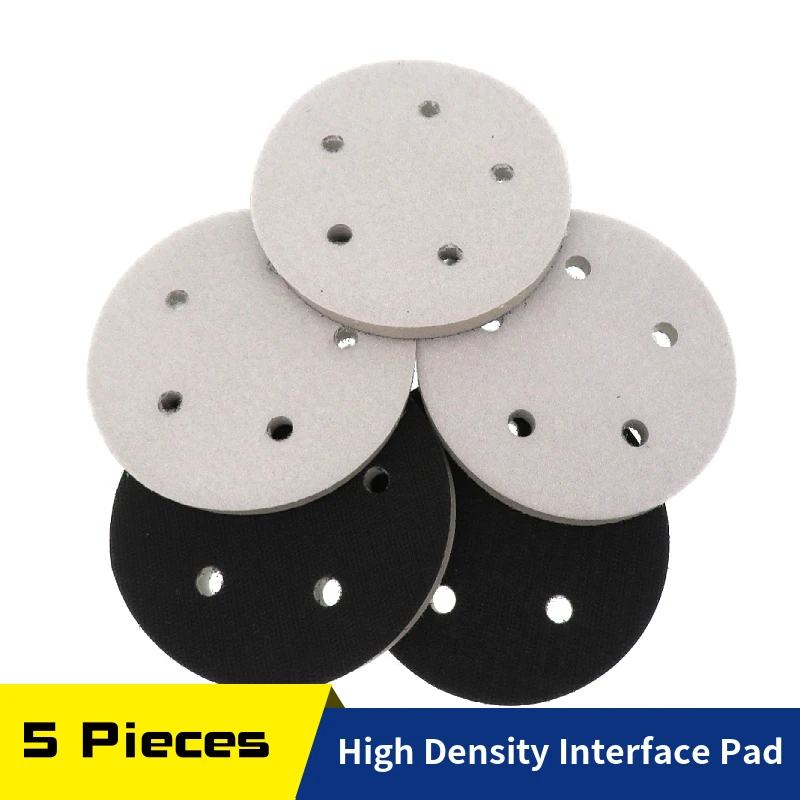 

5 Pieces 5Inch High-Density Interface Pad 5Hole Hook Loop Sponge Cushion Buffer Backing Pad 125mm for Uneven Surface Polishing