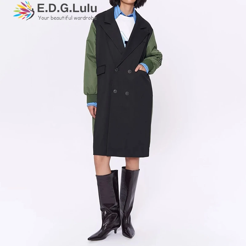 EDGLuLu элегантные женские двубортные пальто 2024 модное офисное женское черное